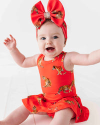 Baby Kids Bamboo Pajamas — Go Get 'Em Tiger Racer Back Ruffle Dress — Image 1