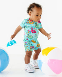 Baby Kids Bamboo Pajamas — Go With The Float Shortie Romper — Image 1