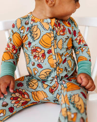 Baby Kids Bamboo Pajamas — Gobble 'til You Wobble Convertible Romper - Green — Image 1
