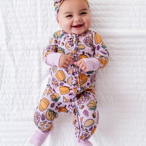 Baby Kids Bamboo Pajamas — Gobble 'til You Wobble Convertible Ruffle Romper - Pink — Image 1