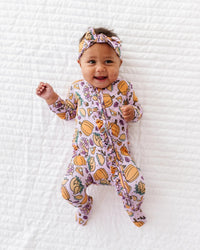 Baby Kids Bamboo Pajamas — Gobble 'til You Wobble Ruffle Footie - Pink — Image 1