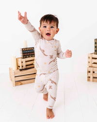 Baby Kids Bamboo Pajamas — Harry Potter™ Hedwig’s Flight Two-Piece Fold Over Waistband Pajama Set — Image 1