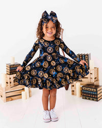 Baby Kids Bamboo Pajamas — Harry Potter™ Hogwarts Night Sky Girls Dress & Shorts Set — Image 1