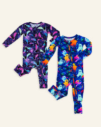 Baby Kids Bamboo Pajamas — Bat Attitude & Drop It Like It's Haunt Convertible Romper Bundle — Image 1