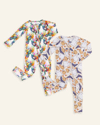 Baby Kids Bamboo Pajamas — Boo-tiful Blooms & Hide and Ghost Seek Convertible Romper Bundle — Image 1