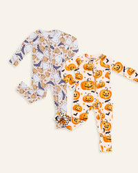 Baby Kids Bamboo Pajamas — Hide and Ghost Seek & Pumpkin About You Convertible Romper Bundle — Image 1