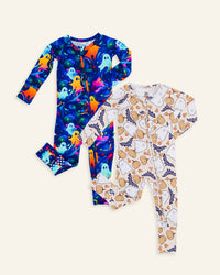 Baby Kids Bamboo Pajamas — Drop It Like It's Haunt & Hide and Ghost Seek Convertible Romper Bundle — Image 1