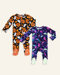 Baby Kids Bamboo Pajamas — Bat Attitude & You've Been Ghosted Footie Bundle — Image 1