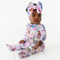 Baby Kids Bamboo Pajamas — Hay Girl, Hay Ruffle Footie — Image 1