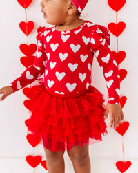 Baby Kids Bamboo Pajamas — Heart Beet Top + Tulle Skort Set — Image 1