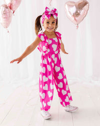Baby Kids Bamboo Pajamas — Heart It All Before Flutter Sleeve Jumpsuit — Image 1