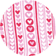 Pattern of pink and red hearts on a striped background
