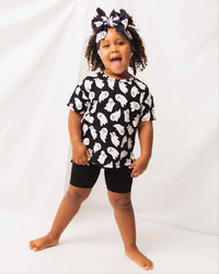 Baby Kids Bamboo Pajamas — Here Ghost Nothing Girls Oversized T-Shirt & Biker Shorts Set — Image 1