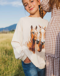 Baby Kids Bamboo Pajamas — Horses Graphic Crew Neck Sweatshirt — Image 1