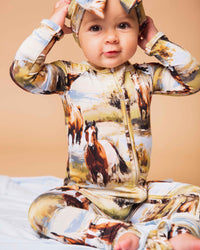 Baby Kids Bamboo Pajamas — Horse of Course Convertible Romper — Image 1