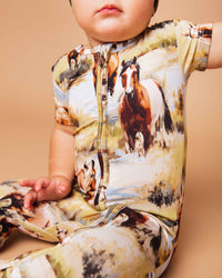 Baby Kids Bamboo Pajamas — Horse of Course Short Sleeve Romper — Image 1