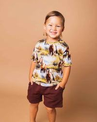 Baby Kids Bamboo Pajamas — Horse of Course Short Sleeve T-Shirt & Shorts Set — Image 1