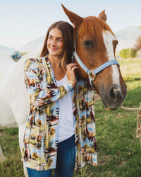 Baby Kids Bamboo Pajamas — Horse of Course Women's Open Front Long Sleeve Cardigan — Image 1