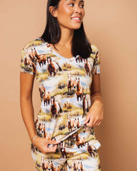 Baby Kids Bamboo Pajamas — Horse of Course Women's Short Sleeve T-Shirt — Image 1