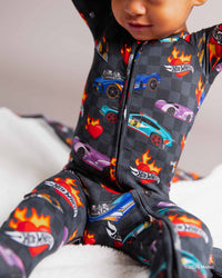 Baby Kids Bamboo Pajamas — Hot Wheels™ Heart Racers Convertible Romper — Image 1