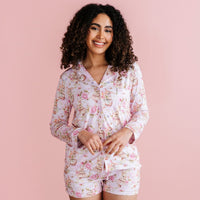 Baby Kids Bamboo Pajamas — Hunny Bunny Women's Collar Shirt & Shorts Set — Image 1