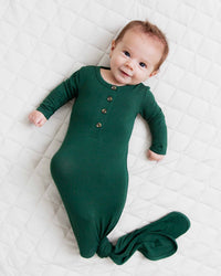 Baby Kids Bamboo Pajamas — Ever So Green Knotted Gown with Buttons — Image 1