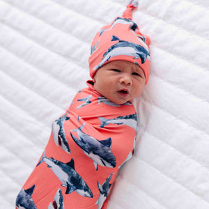 Baby Kids Bamboo Pajamas — Jaws Dropping Swaddle Beanie Set — Image 1