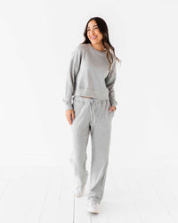 Baby Kids Bamboo Pajamas — Women's Cropped Sweatshirt & Wide Leg Jogger Pants Set - Heather Grey — Image 1