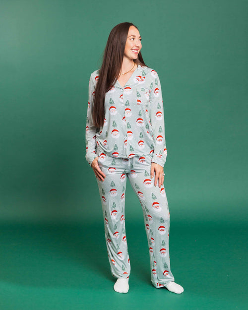 Baby Kids Bamboo Pajamas — Just BeClause Women's Long Sleeve Collar Shirt & Pants Pajama Set — Image 1