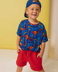 Baby Kids Bamboo Pajamas — SUPERMAN™ Kryptonite Crusher Short Sleeve T-Shirt & Shorts Set — Image 1