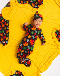 Baby Kids Bamboo Pajamas — Fallow The Leader Knotted Gown & Beanie Set — Image 1