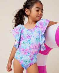 Baby Kids Bamboo Pajamas — Lei'd Back Ruffle Sleeve One Piece Swimsuit — Image 1
