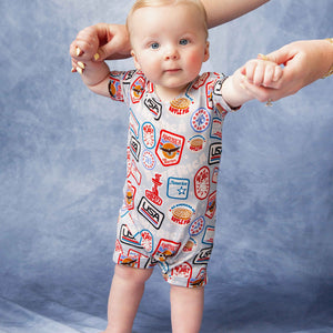 Baby Kids Bamboo Pajamas — Lil' Patch of America Shortie Romper — Image 1