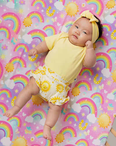 Baby Kids Bamboo Pajamas — Little Sunshine Ruffled Bummies — Image 1