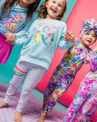Baby Kids Bamboo Pajamas — My Little Pony™: Classic Blue Crew Neck and Heather Grey Jogger Set — Image 1