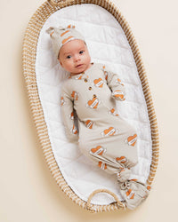 Baby Kids Bamboo Pajamas — Mama Knows Knotted Gown & Beanie Set — Image 1