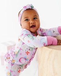 Baby Kids Bamboo Pajamas — Merry Little Pinkmas Ruffle Footie — Image 1