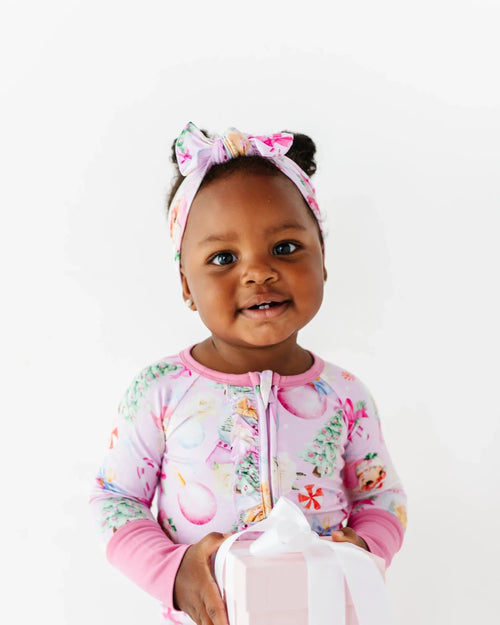 Baby Kids Bamboo Pajamas — Merry Little Pinkmas Headwrap — Image 4
