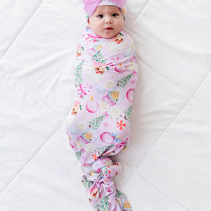 Baby Kids Bamboo Pajamas — Merry Little Pinkmas Swaddle & Velvet Bow Beanie — Image 1