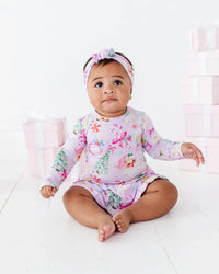 Baby Kids Bamboo Pajamas — Merry Little Pinkmas Ruffle Dress — Image 1