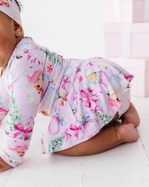 Baby Kids Bamboo Pajamas — Merry Little Pinkmas Ruffle Dress — Image 5