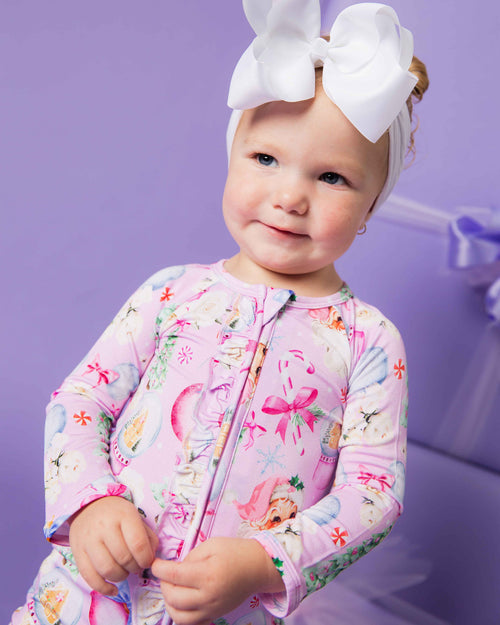 Baby Kids Bamboo Pajamas — Merry Little Pinkmas Convertible Ruffle Romper — Image 3