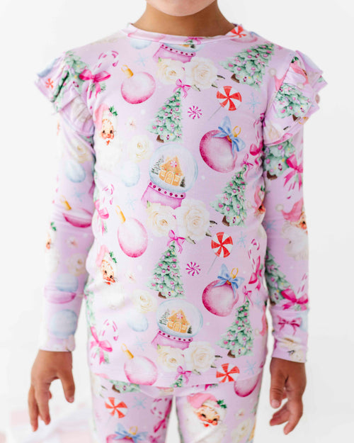 Baby Kids Bamboo Pajamas — Merry Little Pinkmas Ruffle Long Sleeve & Pants Set — Image 2