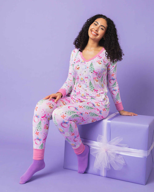Baby Kids Bamboo Pajamas — Merry Little Pinkmas Women's Pants — Image 4