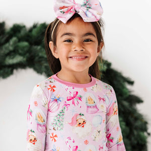 Baby Kids Bamboo Pajamas — Merry Little Pinkmas Nylon Bow — Image 1