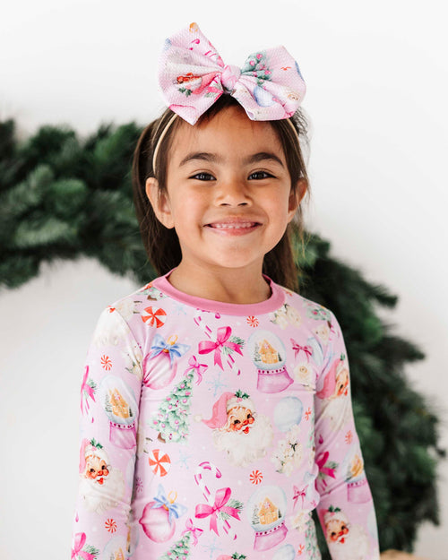 Baby Kids Bamboo Pajamas — Merry Little Pinkmas Nylon Bow — Image 1