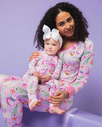 Baby Kids Bamboo Pajamas — Merry Little Pinkmas Women's Long Sleeve V-Neck T-Shirt — Image 1