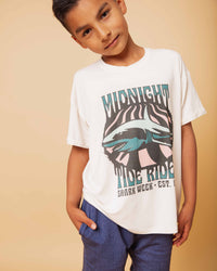 Baby Kids Bamboo Pajamas — Shark Week™ Midnight Tide Rider T-Shirt — Image 1