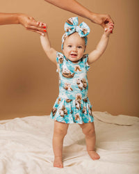 Baby Kids Bamboo Pajamas — My Otter Half Cap Sleeve Ruffle Dress — Image 1