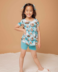 Baby Kids Bamboo Pajamas — My Otter Half Short Sleeve Empire Waist Top & Shorts Set — Image 1